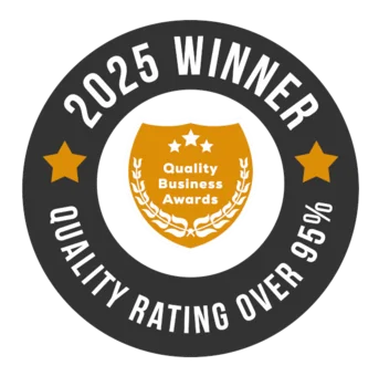2025 Quality Business Awards winner badge showing quality rating over 95 percent