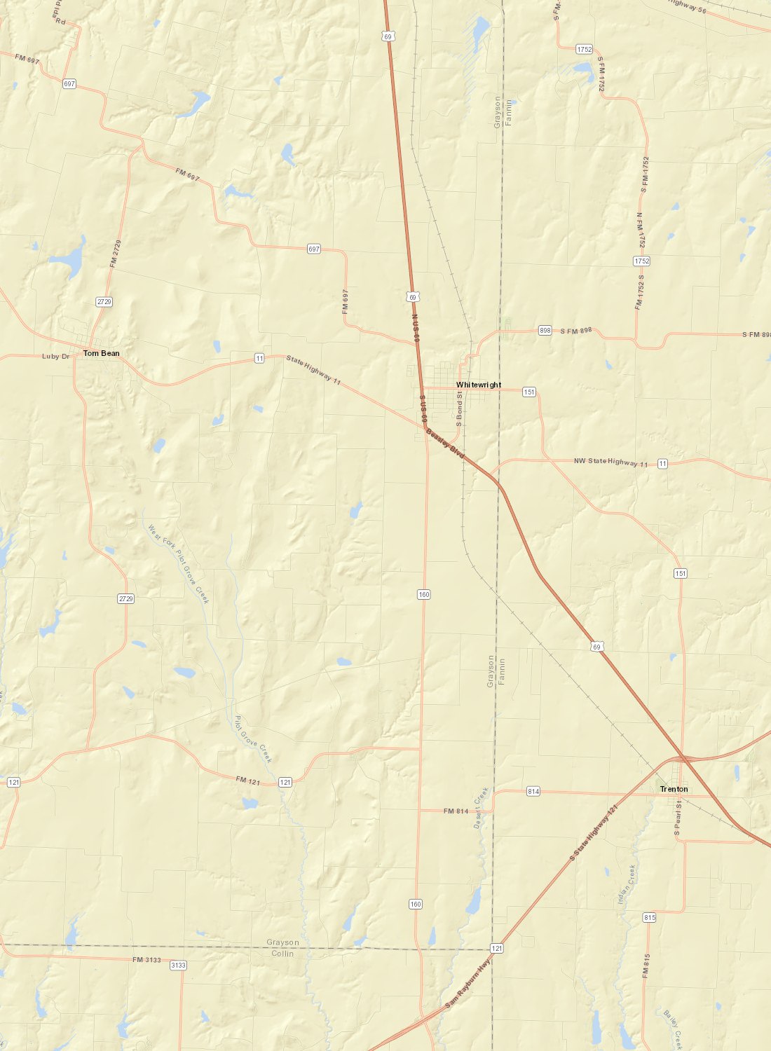 Street map of Whitewright with numbered pins for each neighborhood we serve